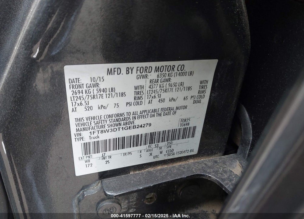 2016 FORD F 350 VIN: 1FT8W3DT1GEB24279