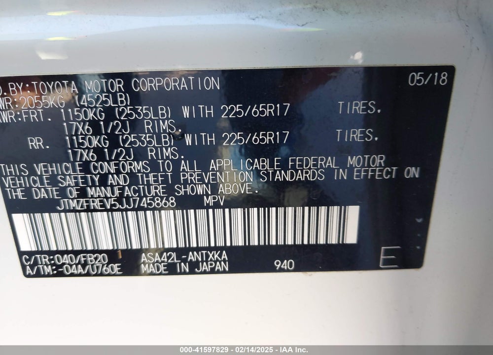2018 TOYOTA RAV4 LE VIN: JTMZFREV5JJ745868
