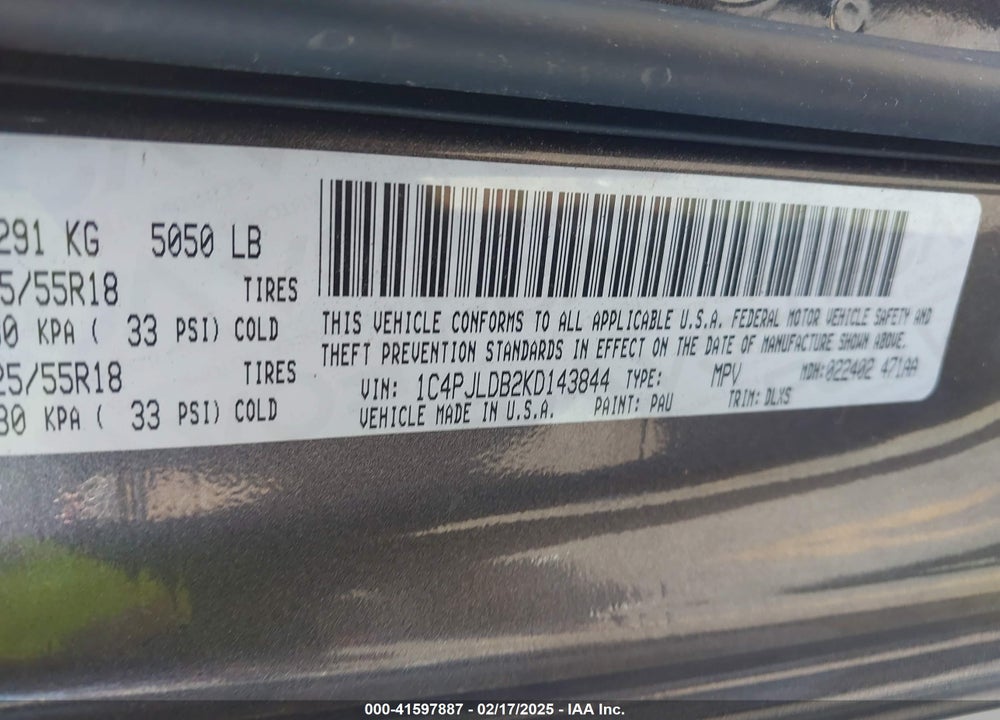 2019 JEEP CHEROKEE VIN: 1C4PJLDB2KD143844