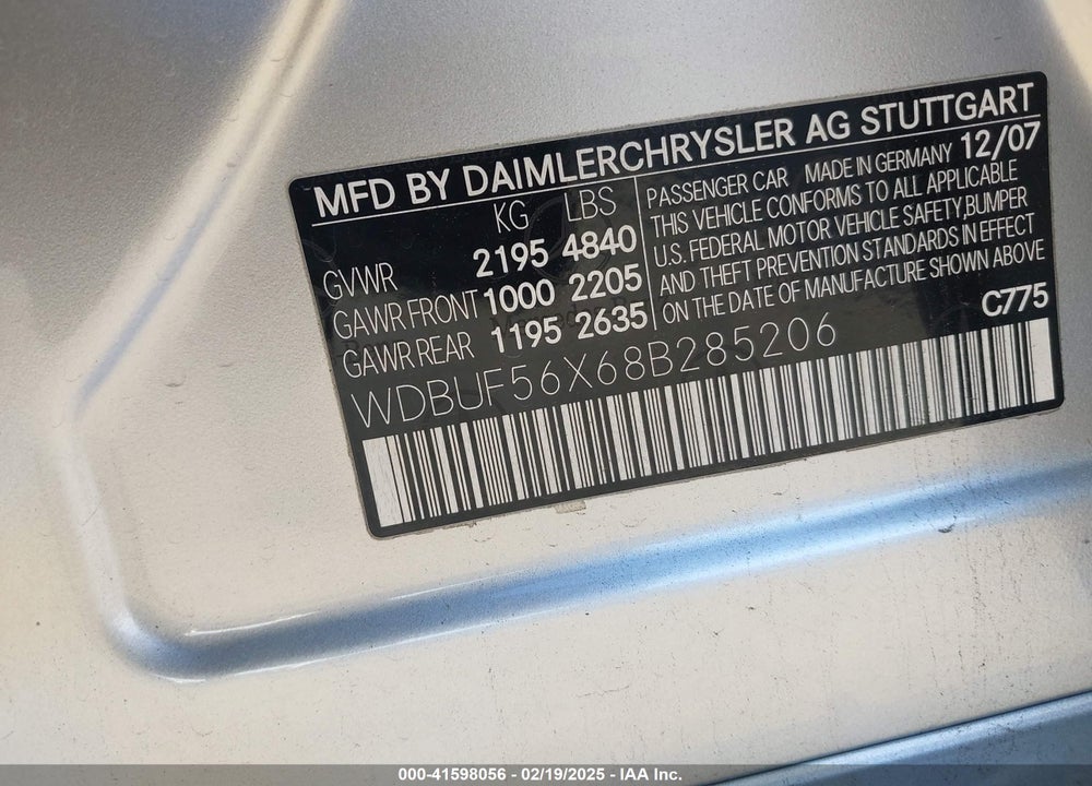 2008 MERCEDES-BENZ E 350 VIN: WDBUF56X68B285206