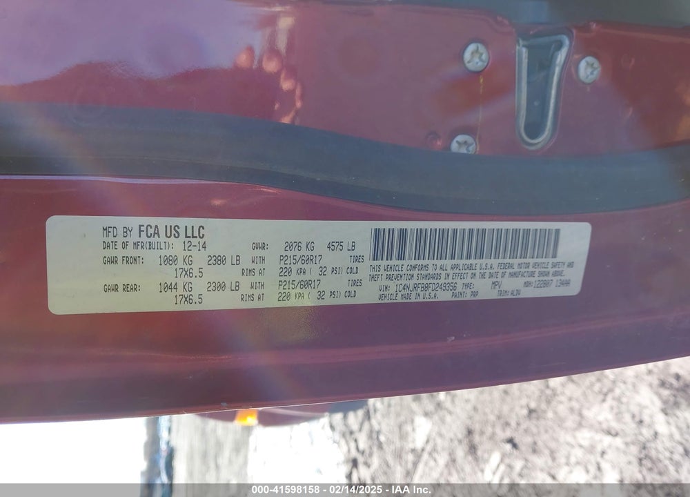 2015 JEEP PATRIOT HIGH ALTITUDE EDITION VIN: 1C4NJRFB8FD249356