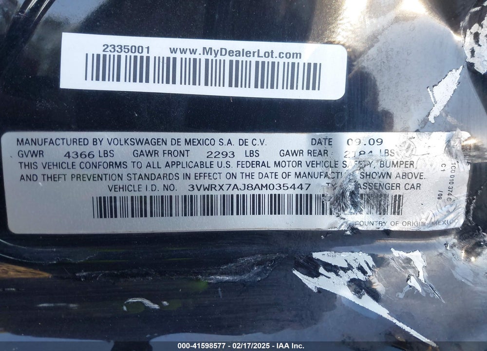 2010 VOLKSWAGEN JETTA VIN: 3VWRX7AJ8AM035447
