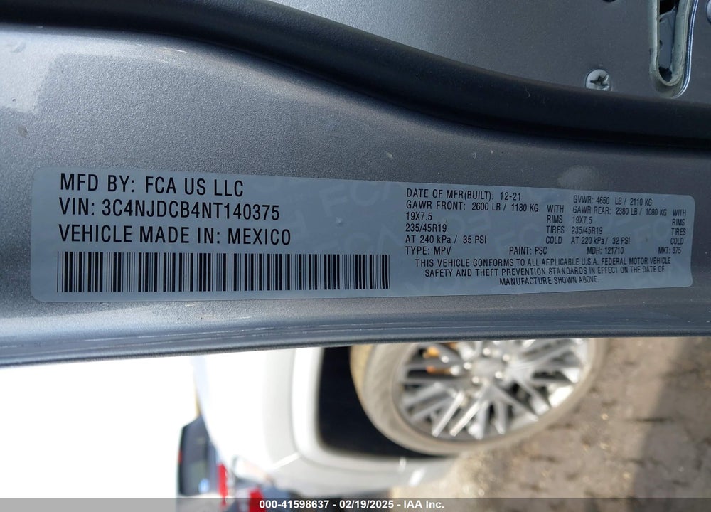 2022 JEEP COMPASS HIGH ALTITUDE 4X4 VIN: 3C4NJDCB4NT140375