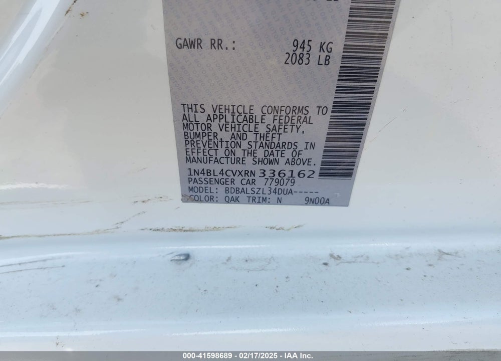 2024 NISSAN ALTIMA SR FWD VIN: 1N4BL4CVXRN336162