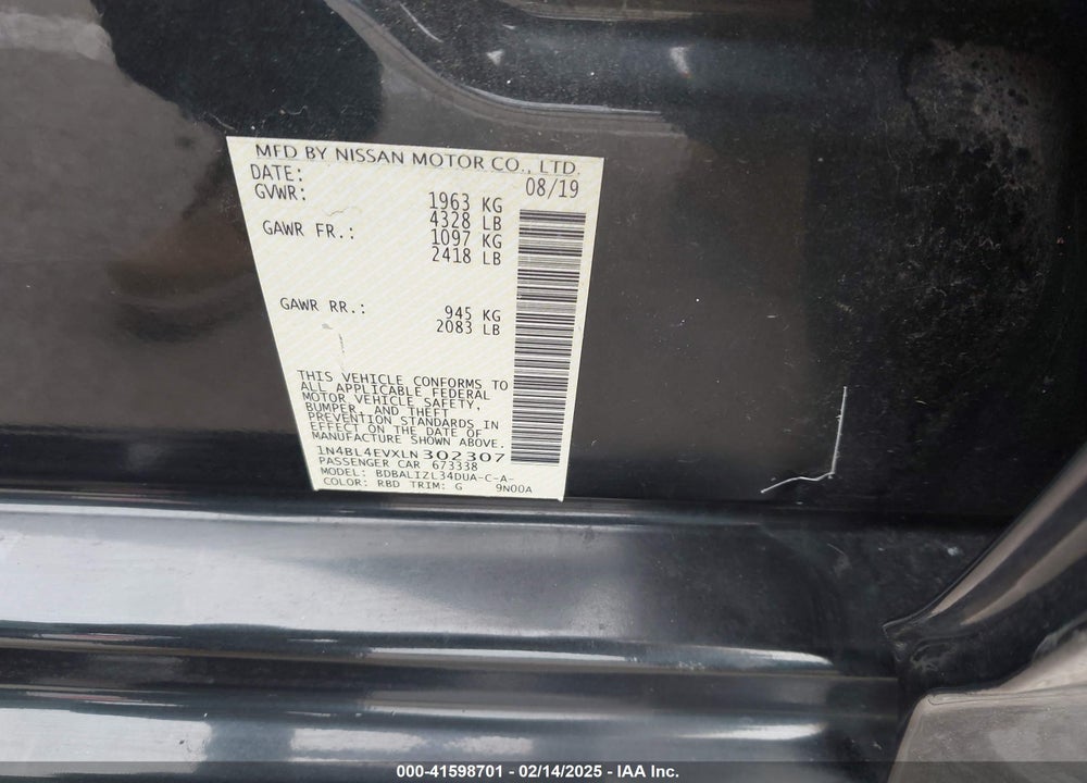 2020 NISSAN ALTIMA VIN: 1N4BL4EVXLN302307