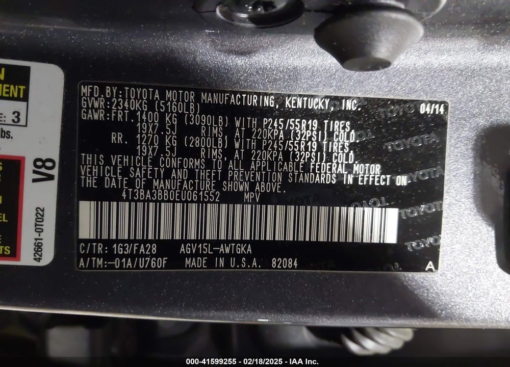 2014 TOYOTA VENZA VIN: 4T3BA3BB0EU061552