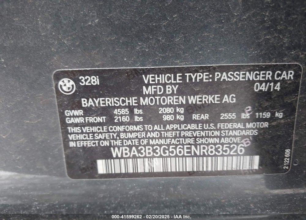 2014 BMW 328I VIN: WBA3B3G56ENR83526