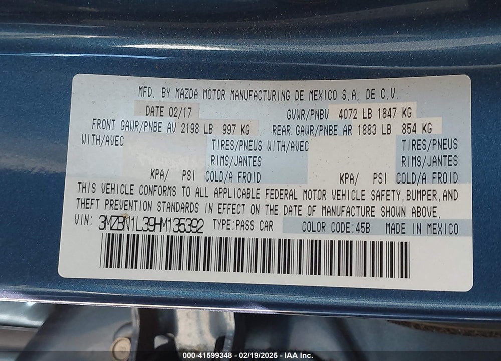 2017 MAZDA 3 TOURING 2.5 VIN: 3MZBN1L39HM135392