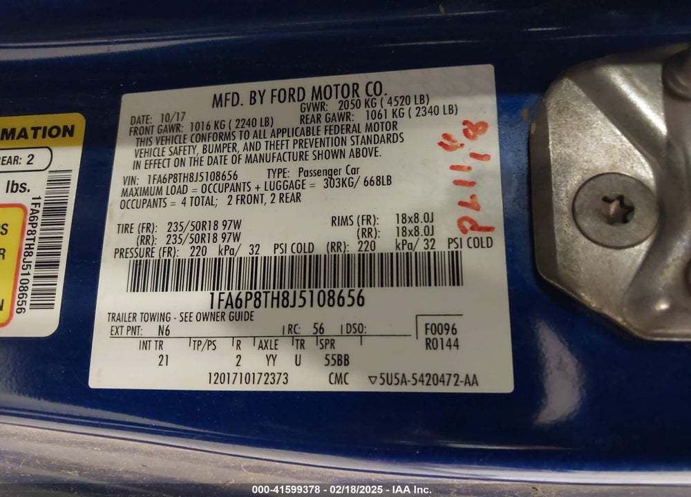 2018 FORD MUSTANG VIN: 1FA6P8TH8J5108656