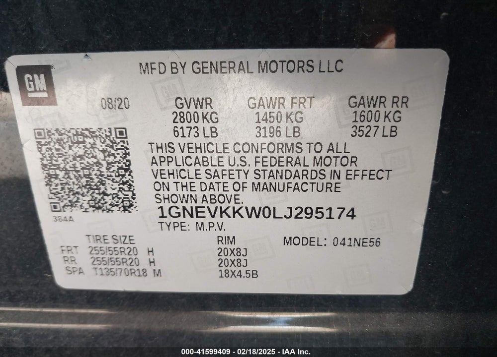 2020 CHEVROLET TRAVERSE AWD PREMIER VIN: 1GNEVKKW0LJ295174