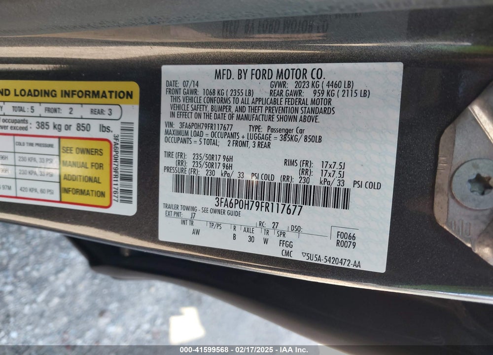 2015 FORD FUSION VIN: 3FA6P0H79FR117677