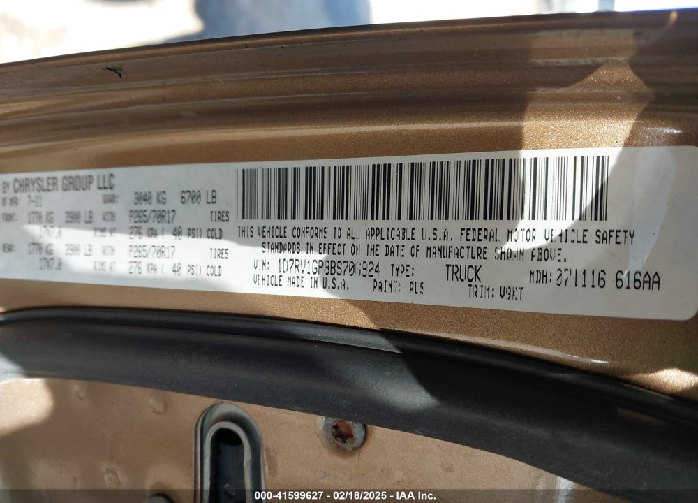 2011 RAM RAM 1500 VIN: 1D7RV1GP8BS706924