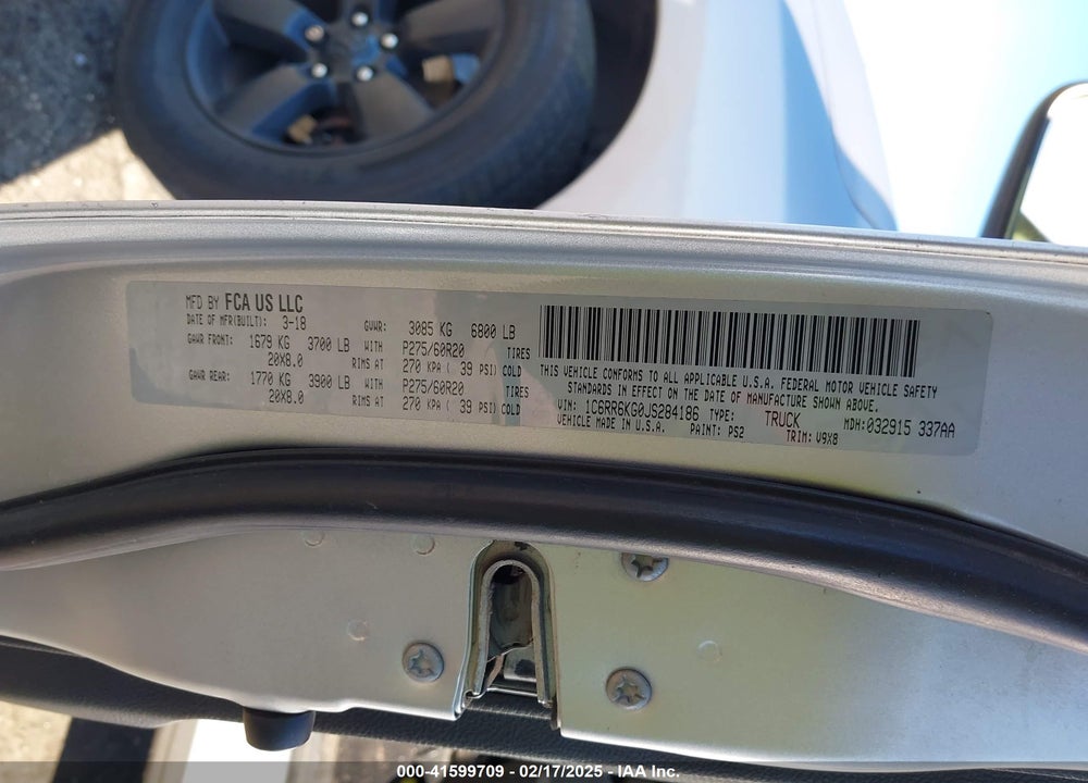 2018 RAM 1500 VIN: 1C6RR6KG0JS284186