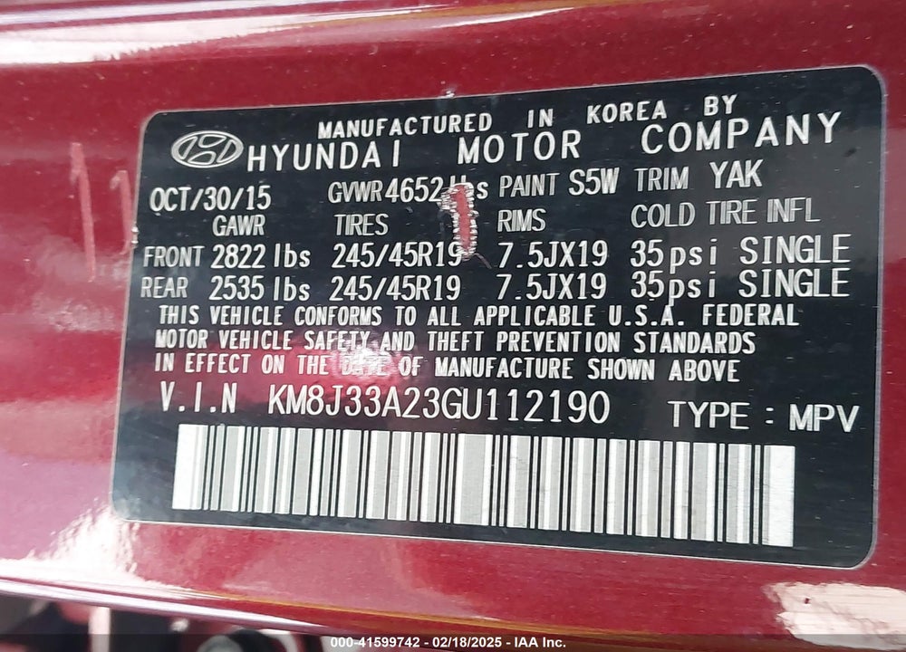 2016 HYUNDAI TUCSON LIMITED VIN: KM8J33A23GU112190