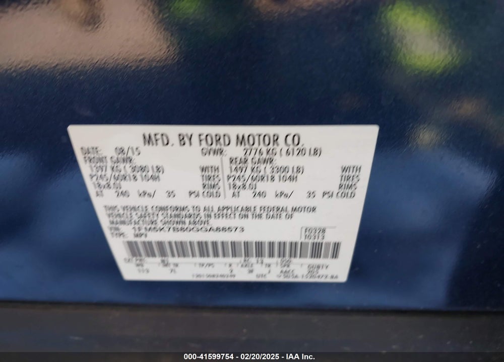 2016 FORD EXPLORER VIN: 1FM5K7B80GGA88573