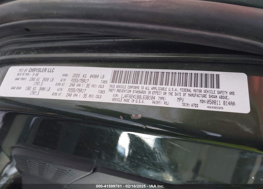 2008 JEEP WRANGLER X VIN: 1J4FA24188L638104