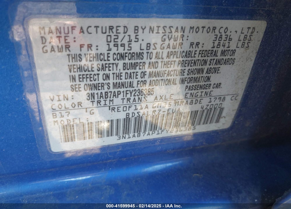 2015 NISSAN SENTRA VIN: 3N1AB7AP1FY236385