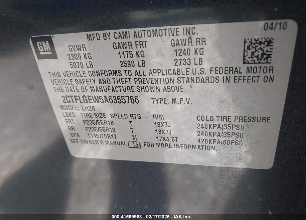 2010 GMC TERRAIN SLT-1 VIN: 2CTFLGEW5A6355766
