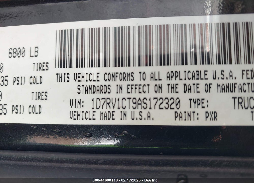 2010 DODGE RAM 1500 VIN: 1D7RV1CT9AS172320