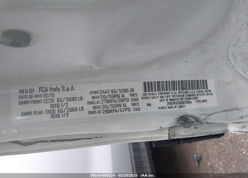 2016 RAM PROMASTER CITY VIN: ZFBERFAT1G6B29014