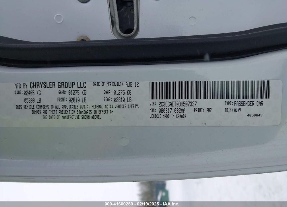 2013 CHRYSLER 300C VIN: 2C3CCAET0DH507337