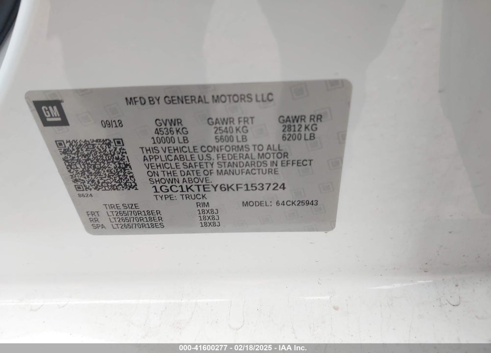 2019 CHEVROLET SILVERADO 2500HD VIN: 1GC1KTEY6KF153724