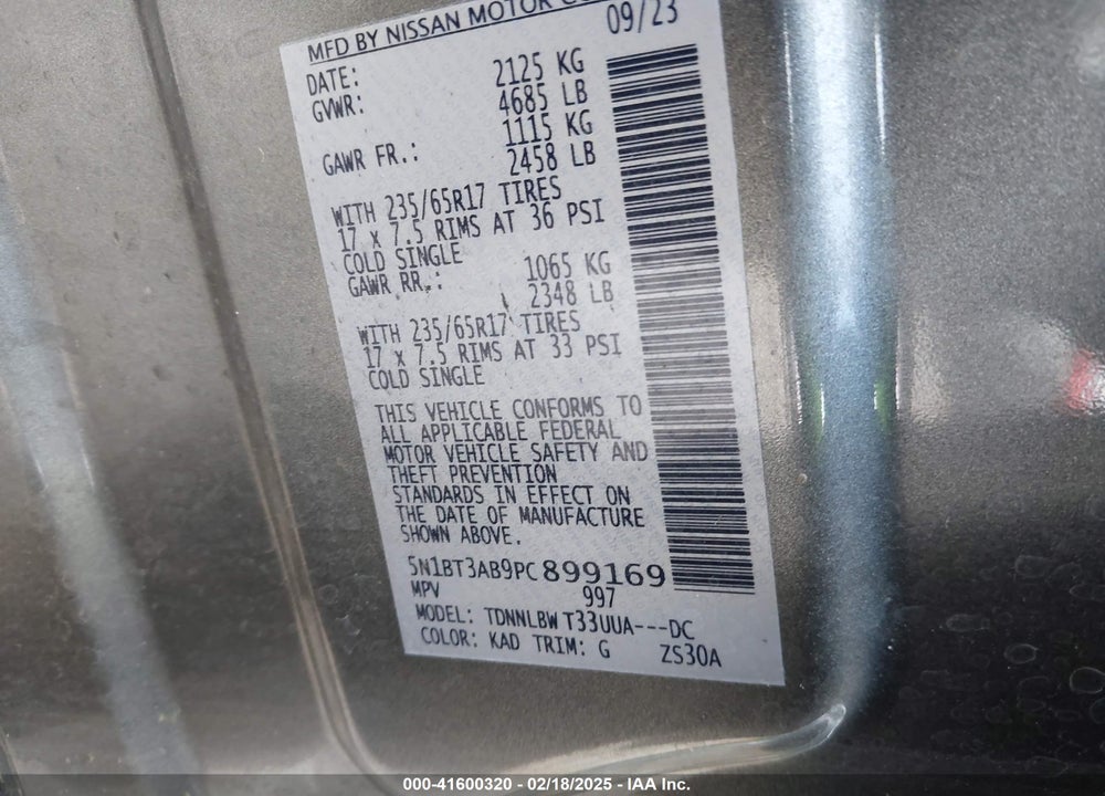 2023 NISSAN ROGUE S INTELLIGENT AWD VIN: 5N1BT3AB9PC899169