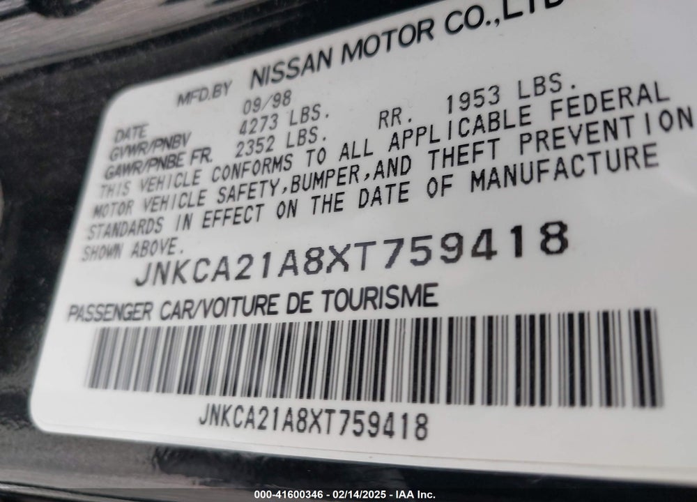 1999 INFINITI I30 LIMITED/STANDARD/TOURING VIN: JNKCA21A8XT759418