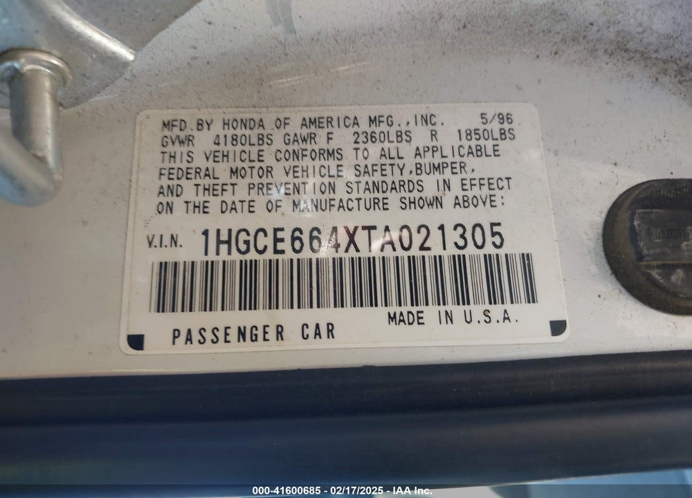 1996 HONDA ACCORD LX/EX VIN: 1HGCE664XTA021305
