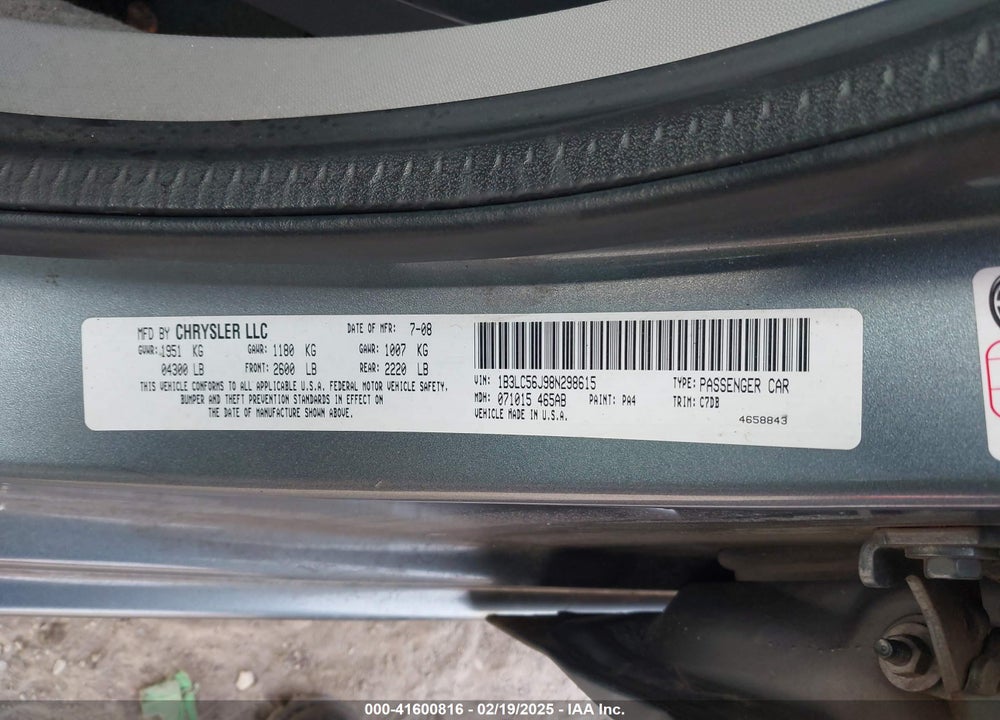 2008 DODGE AVENGER SXT VIN: 1B3LC56J98N298615