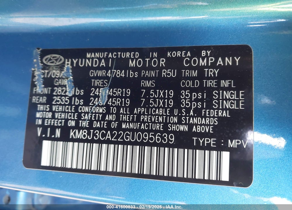 2016 HYUNDAI TUCSON VIN: KM8J3CA22GU095639