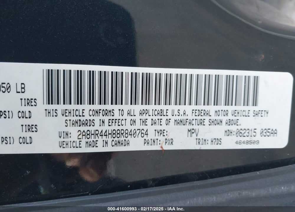 2008 CHRYSLER TOWN & COUNTRY LX VIN: 2A8HR44H88R840764
