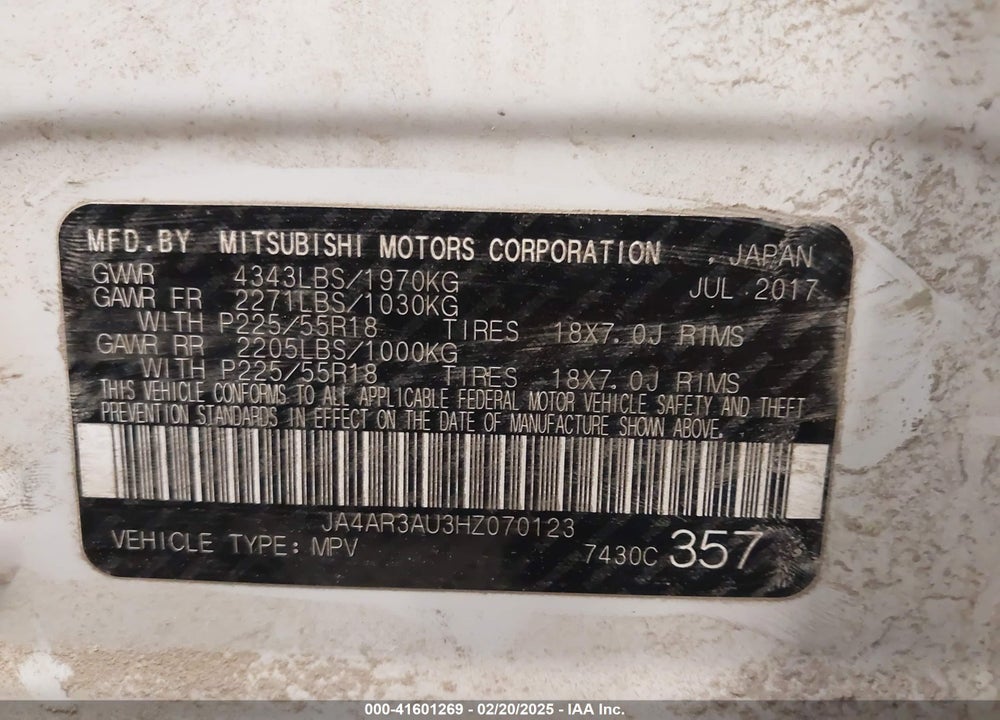 2017 MITSUBISHI OUTLANDER SPORT VIN: JA4AR3AU3HZ070123