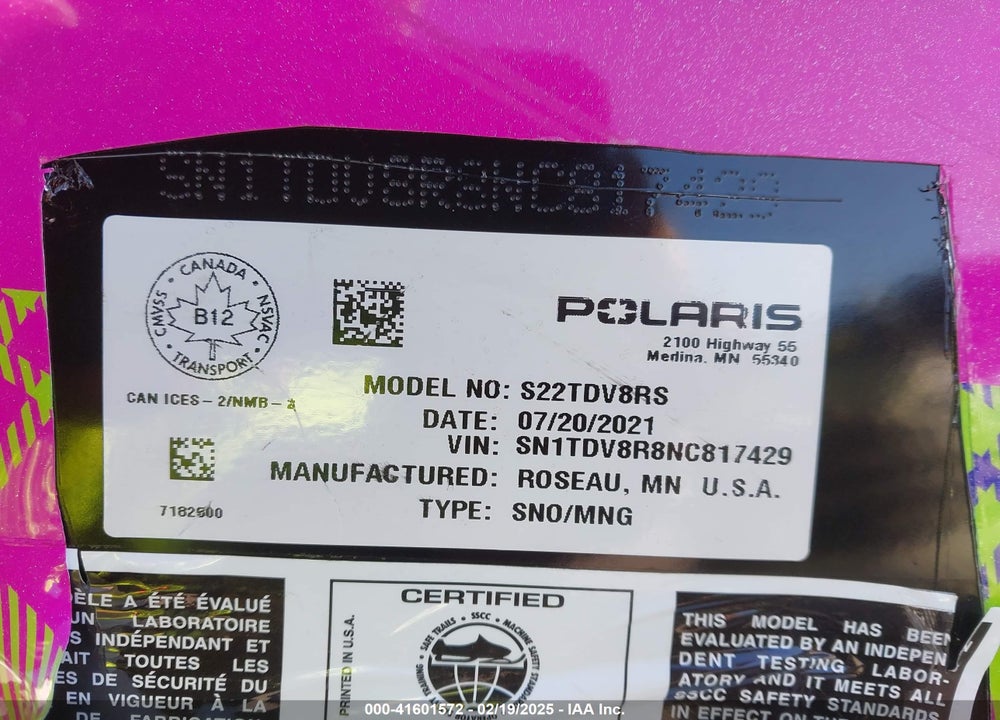 2022 POLA 850 INDY VR1 137 VIN: SN1TDV8R8NC817429