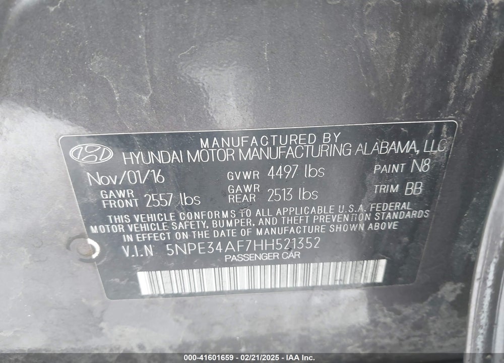 2017 HYUNDAI SONATA VIN: 5NPE34AF7HH521352