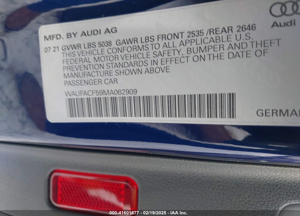 2021 AUDI A5 SPORTBACK VIN: WAUFACF59MA062909