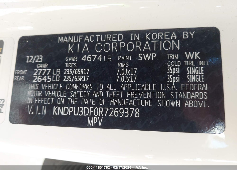 2024 KIA SPORTAGE LX VIN: KNDPU3DF0R7269378