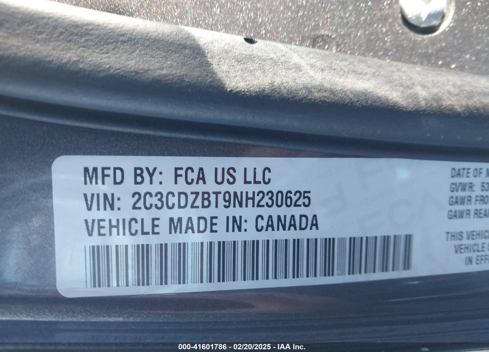2022 DODGE CHALLENGER VIN: 2C3CDZBT9NH230625
