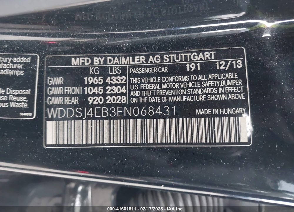 2014 MERCEDES-BENZ CLA 250 VIN: WDDSJ4EB3EN068431