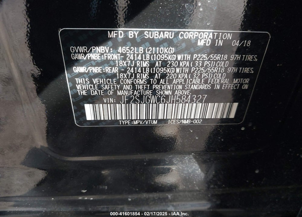 2018 SUBARU FORESTER 2.0XT TOURING VIN: JF2SJGWC6JH584327