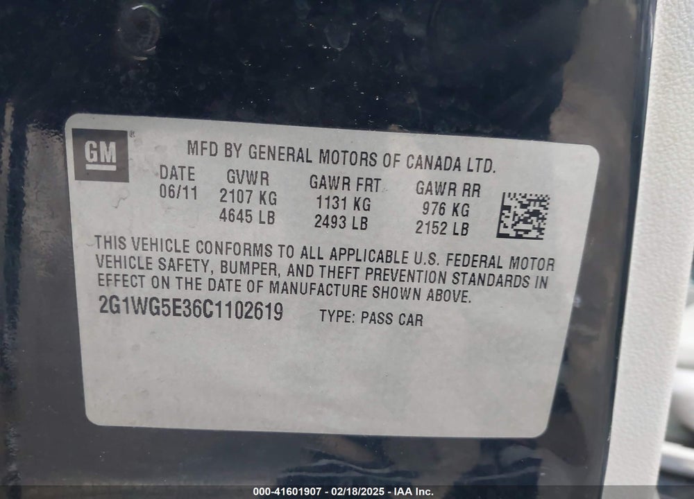 2012 CHEVROLET IMPALA VIN: 2G1WG5E36C1102619