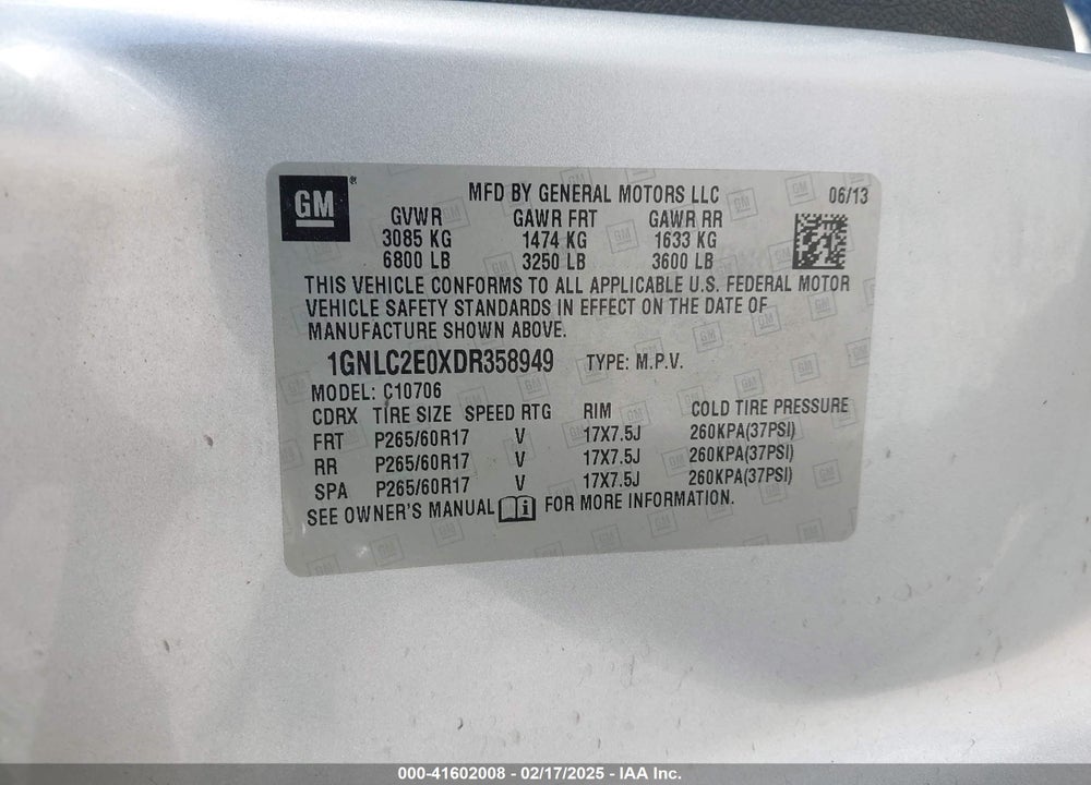 2013 CHEVROLET TAHOE COMMERCIAL FLEET VIN: 1GNLC2E0XDR358949