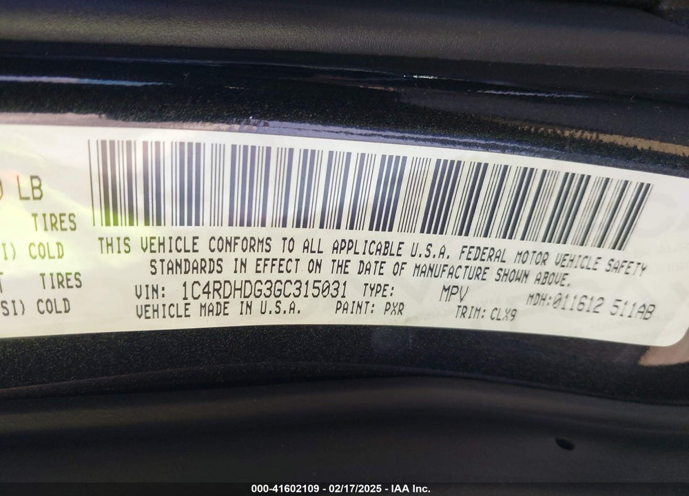 2016 DODGE DURANGO LIMITED VIN: 1C4RDHDG3GC315031