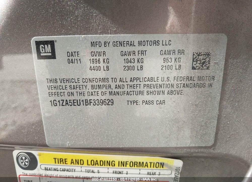2011 CHEVROLET MALIBU LS VIN: 1G1ZA5EU1BF339629