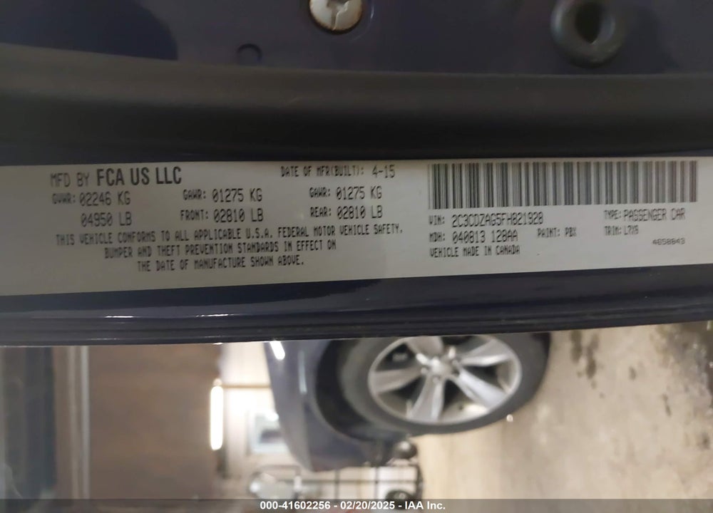 2015 DODGE CHALLENGER VIN: 2C3CDZAG5FH821928