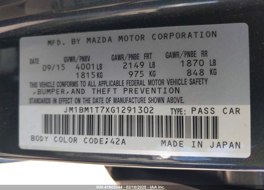 2016 MAZDA 3 I SPORT VIN: JM1BM1T7XG1291302