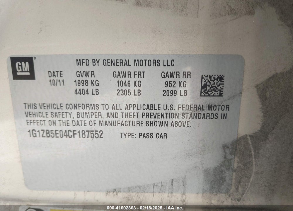 2012 CHEVROLET MALIBU VIN: 1G1ZB5E04CF187552