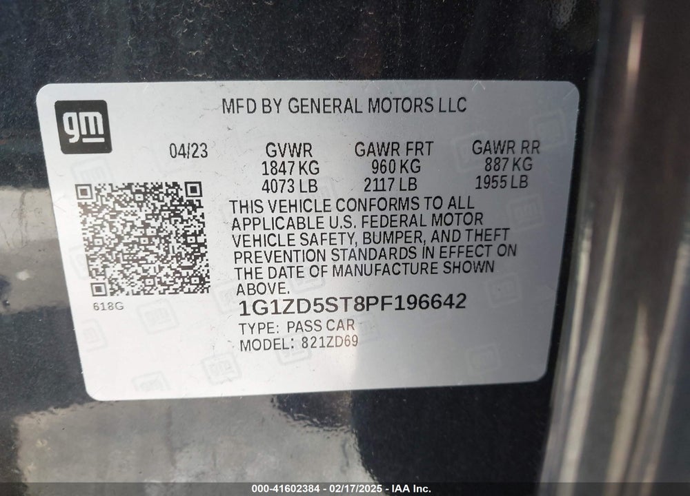 2023 CHEVROLET MALIBU VIN: 1G1ZD5ST8PF196642