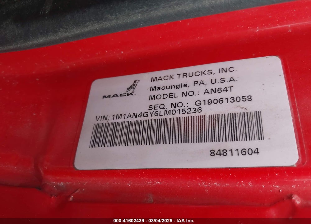 2020 MACK ANTHEM VIN: 1M1AN4GY6LM015236