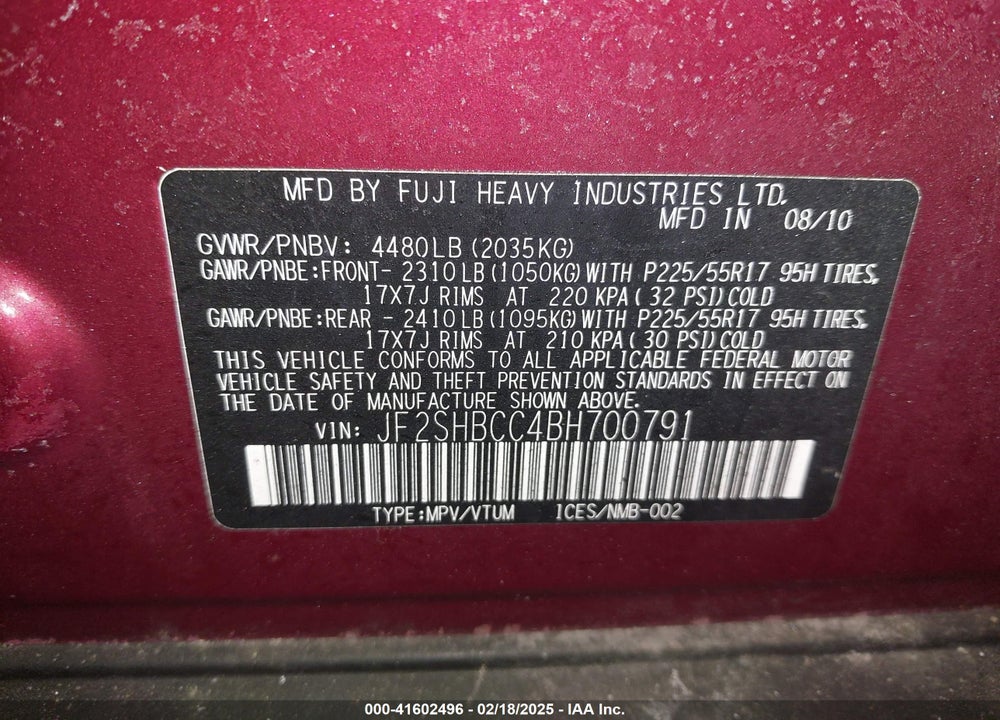 2011 SUBARU FORESTER 2.5X PREMIUM VIN: JF2SHBCC4BH700791
